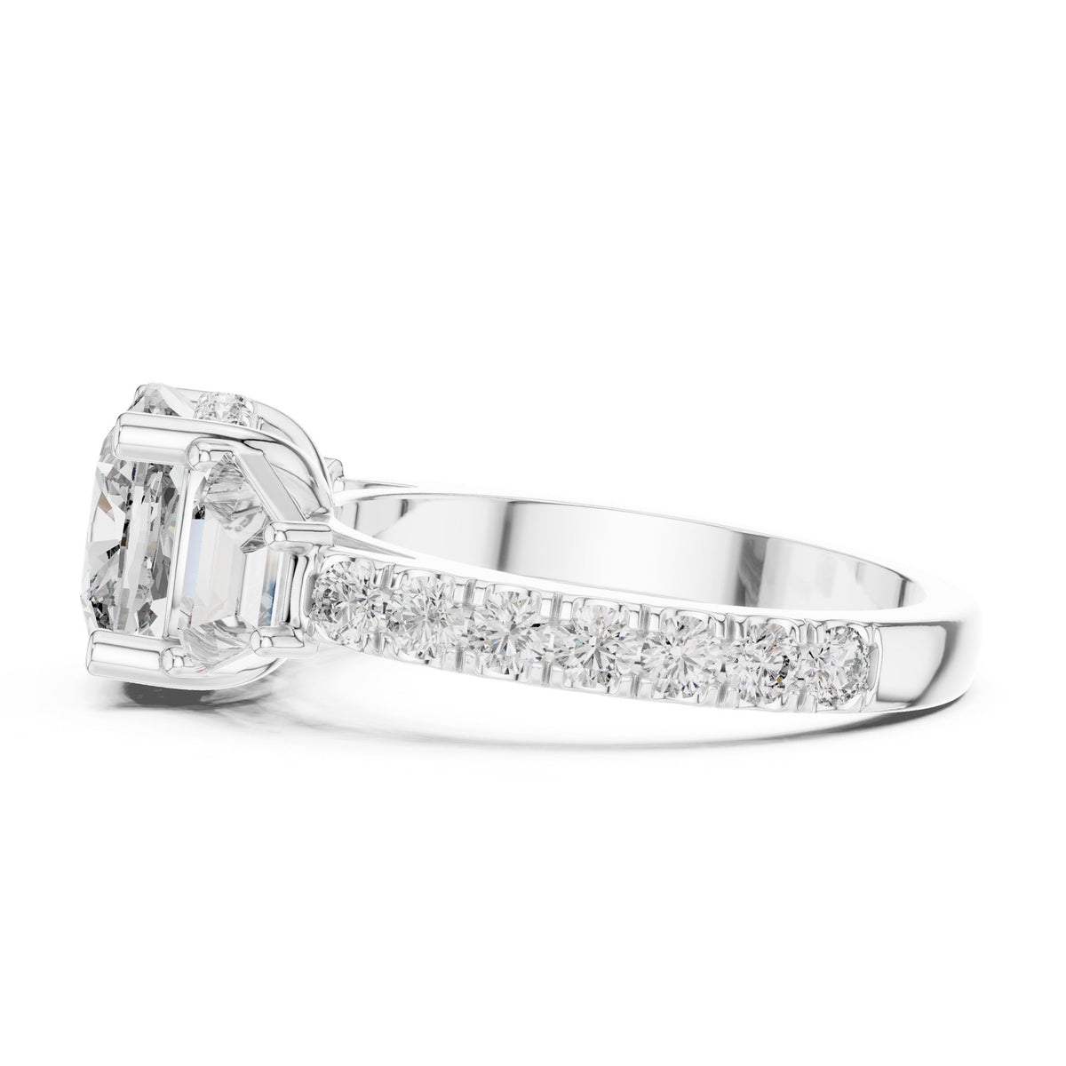 Cushion Three Stone Lab Grown Diamond Engagement Ring