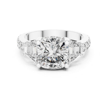 Cushion Three Stone Lab Grown Diamond Engagement Ring