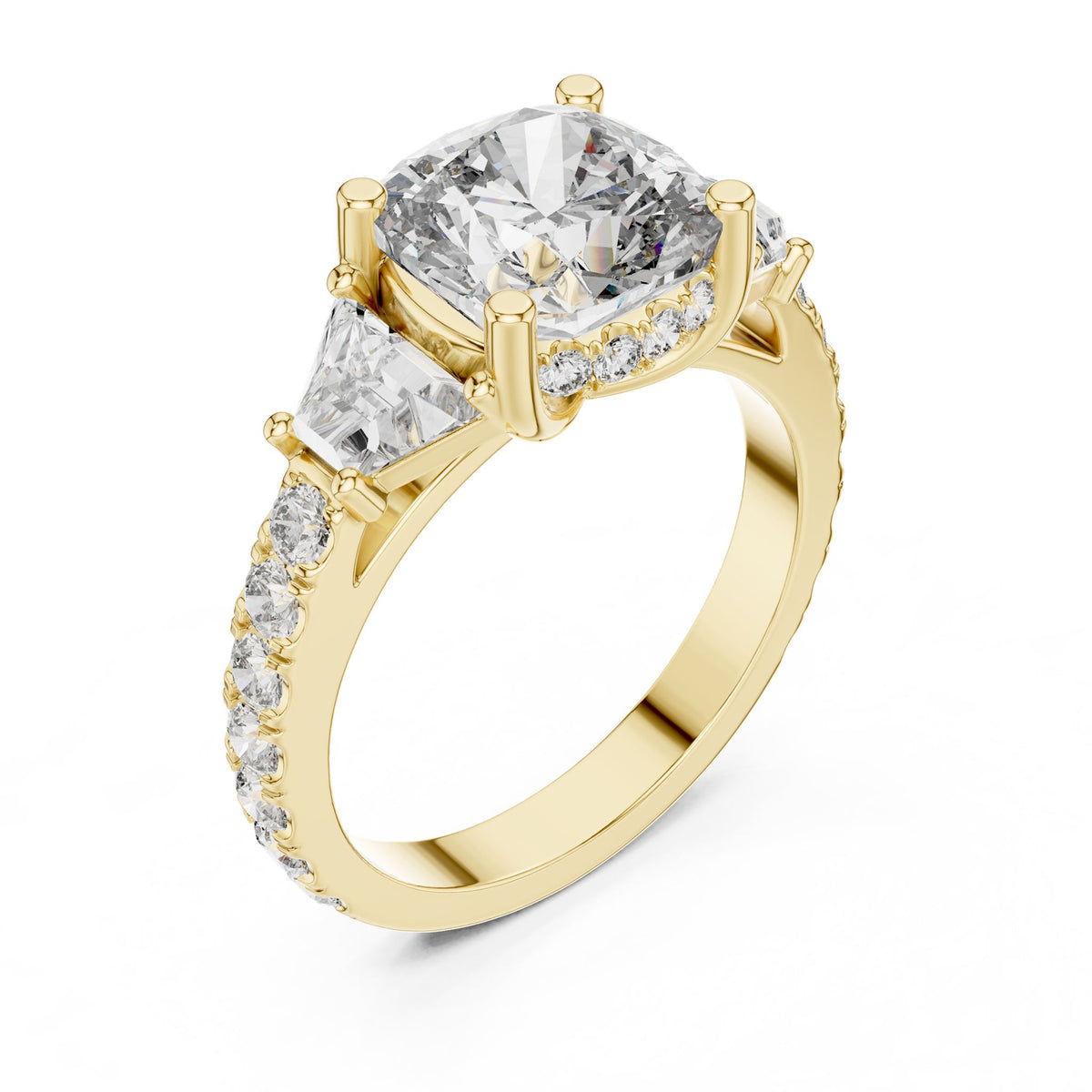 Cushion Three Stone Lab Grown Diamond Engagement Ring
