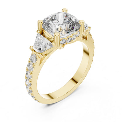 Cushion Three Stone Lab Grown Diamond Engagement Ring