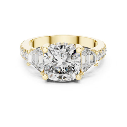 Cushion Three Stone Lab Grown Diamond Engagement Ring