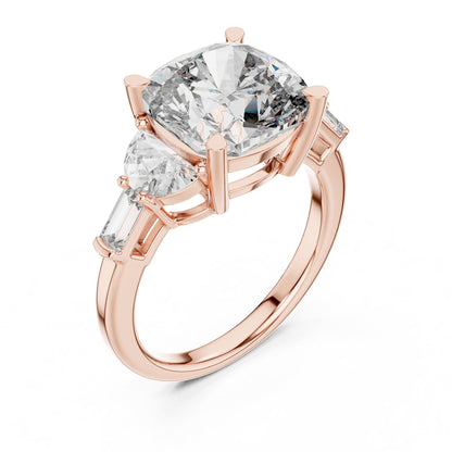 Cushion Three Stone Lab Grown Diamond Engagement Ring