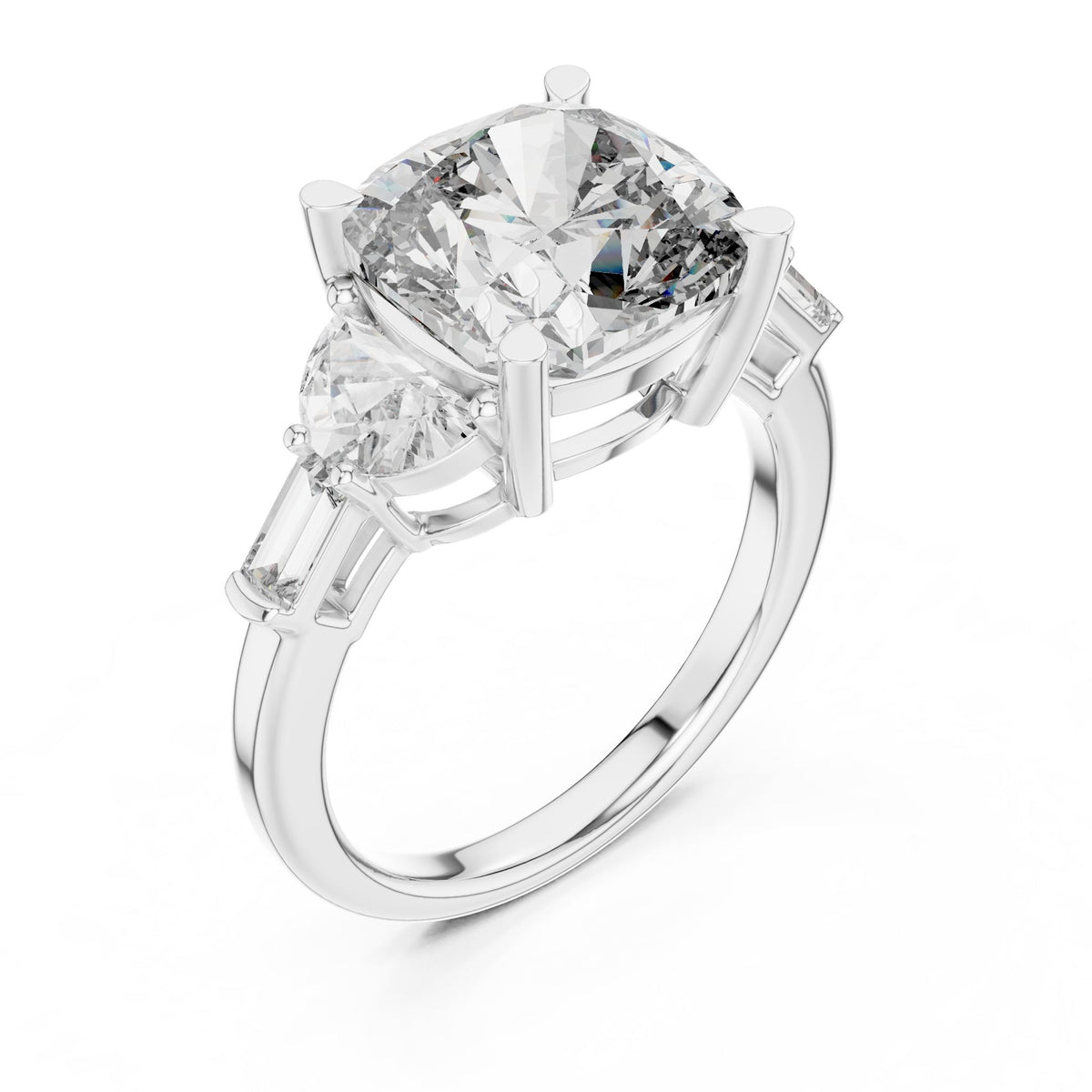 Cushion Three Stone Lab Grown Diamond Engagement Ring