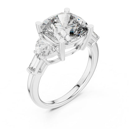 Cushion Three Stone Lab Grown Diamond Engagement Ring