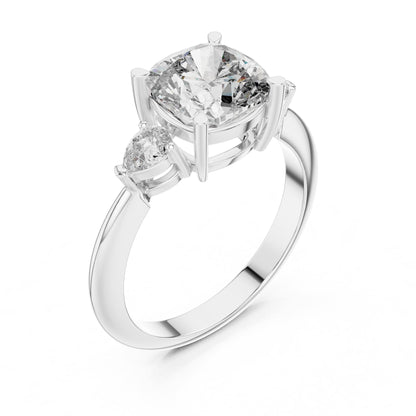Cushion Three Stone Lab Grown Diamond Engagement Ring