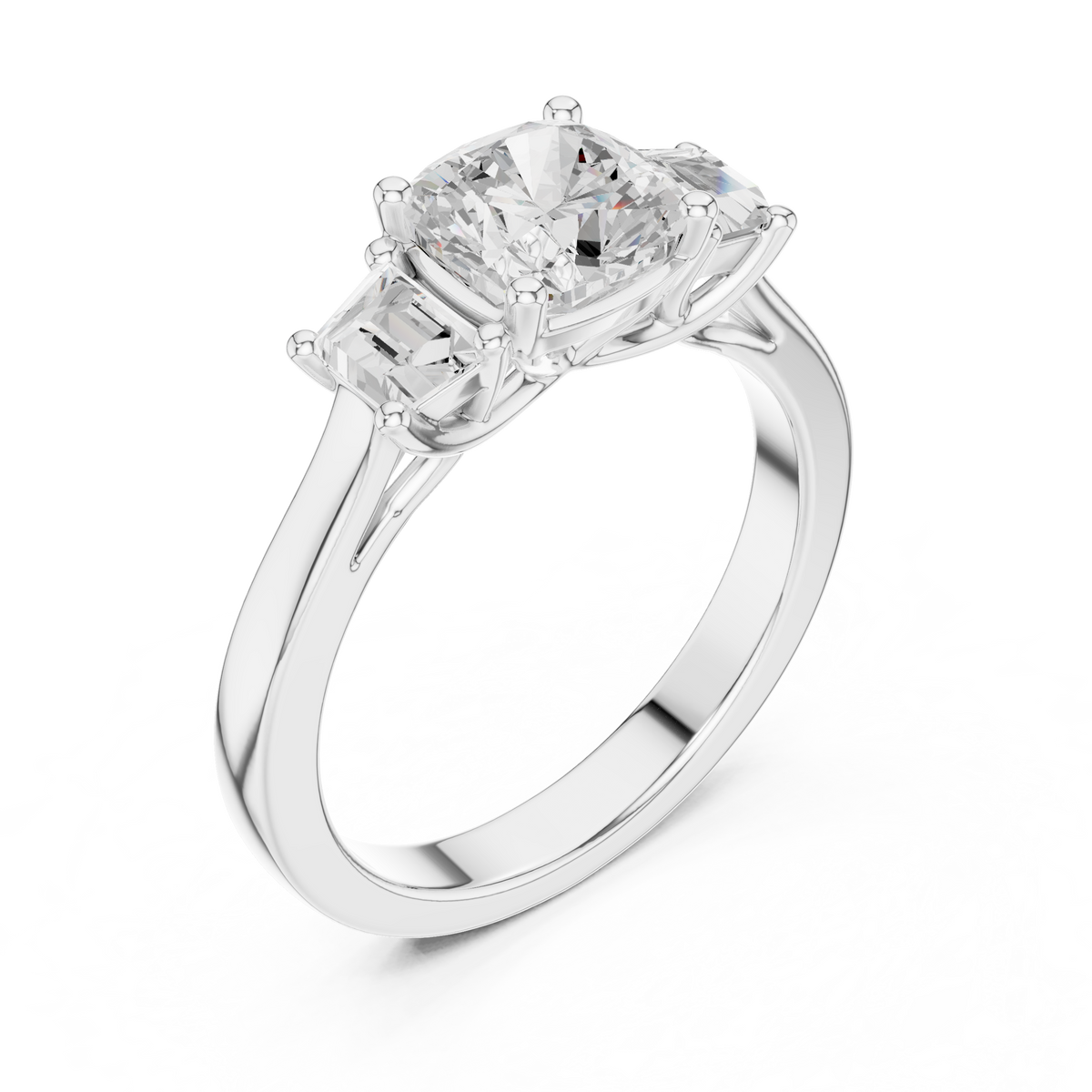 Cushion Three Stone Lab Grown Diamond Engagement Ring