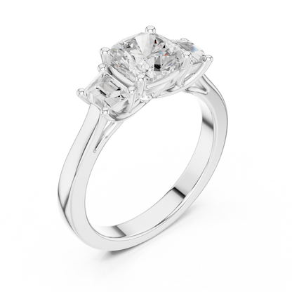 Cushion Three Stone Lab Grown Diamond Engagement Ring