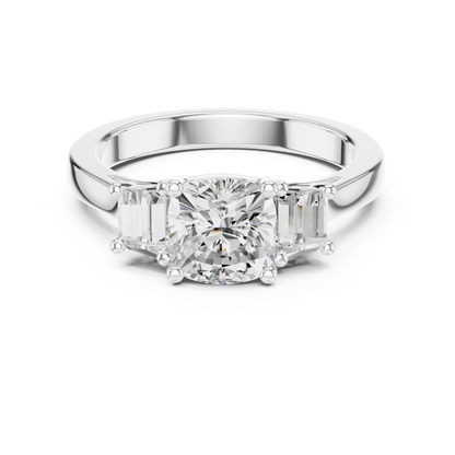 Cushion Three Stone Lab Grown Diamond Engagement Ring