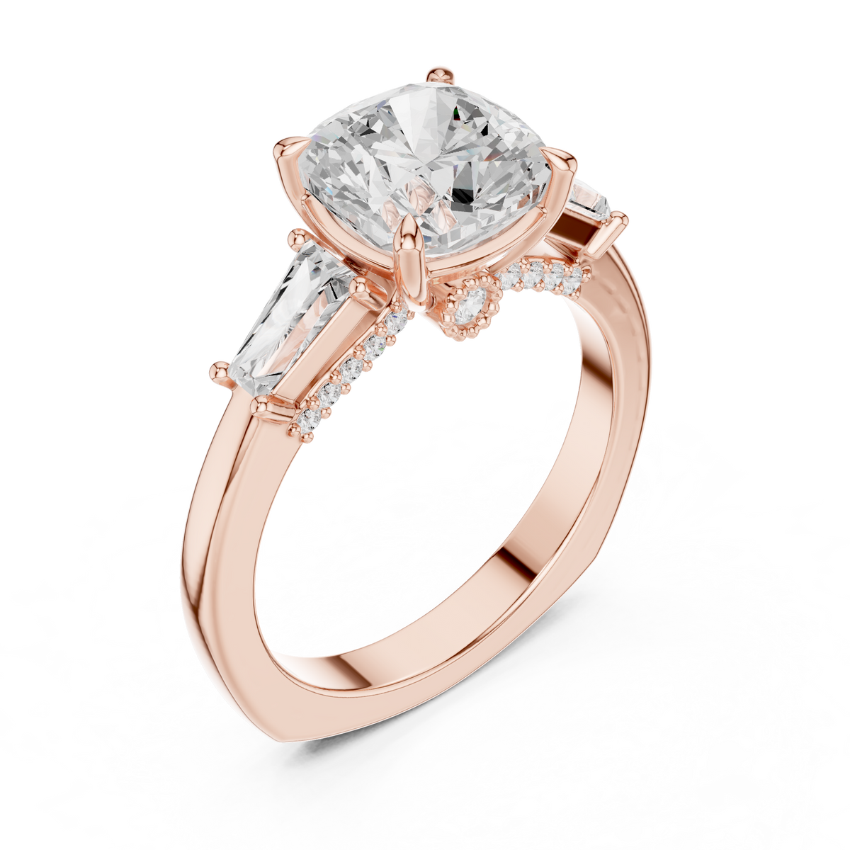 Cushion Three Stone Lab Grown Diamond Engagement Ring