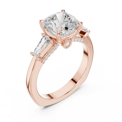 Cushion Three Stone Lab Grown Diamond Engagement Ring