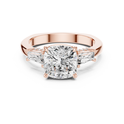 Cushion Three Stone Lab Grown Diamond Engagement Ring