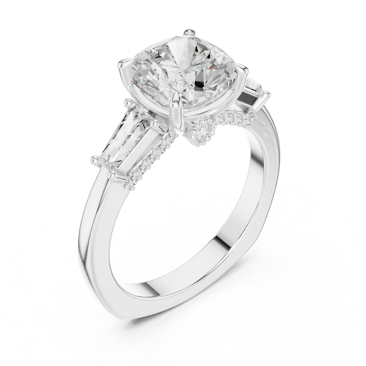 Cushion Three Stone Lab Grown Diamond Engagement Ring