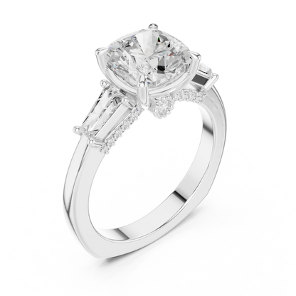 Cushion Three Stone Lab Grown Diamond Engagement Ring