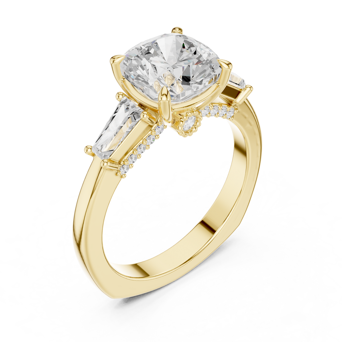 Cushion Three Stone Lab Grown Diamond Engagement Ring