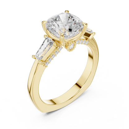 Cushion Three Stone Lab Grown Diamond Engagement Ring