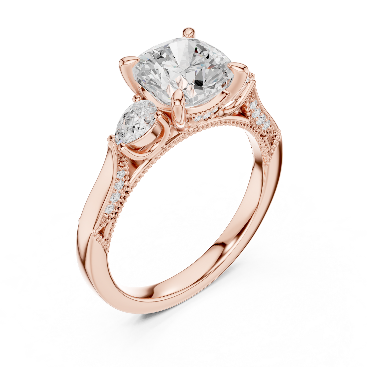 Cushion Three Stone Lab Grown Diamond Engagement Ring
