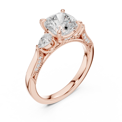 Cushion Three Stone Lab Grown Diamond Engagement Ring