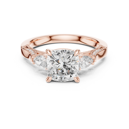 Cushion Three Stone Lab Grown Diamond Engagement Ring