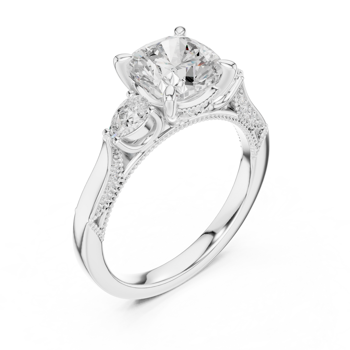 Cushion Three Stone Lab Grown Diamond Engagement Ring