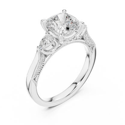 Cushion Three Stone Lab Grown Diamond Engagement Ring