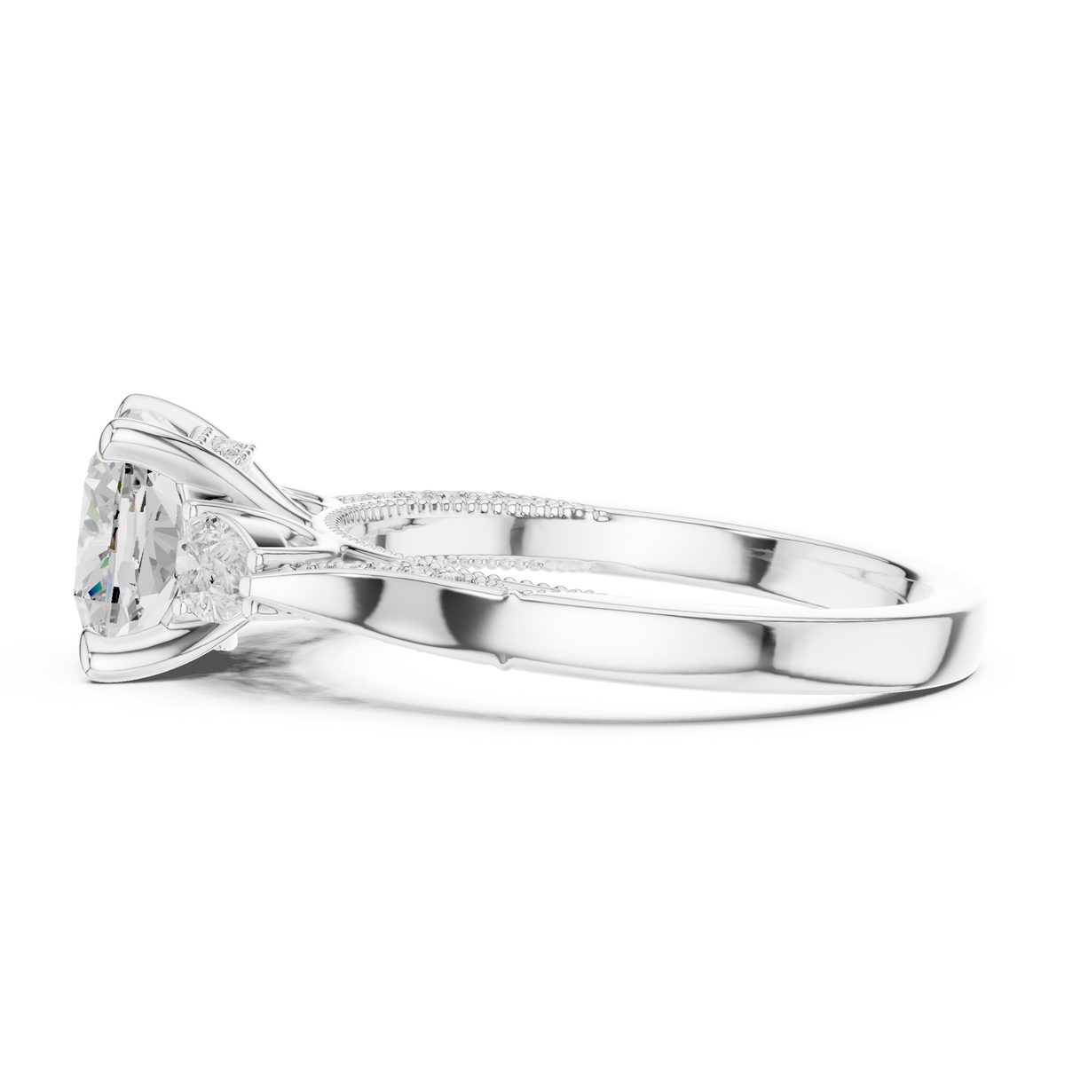 Cushion Three Stone Lab Grown Diamond Engagement Ring
