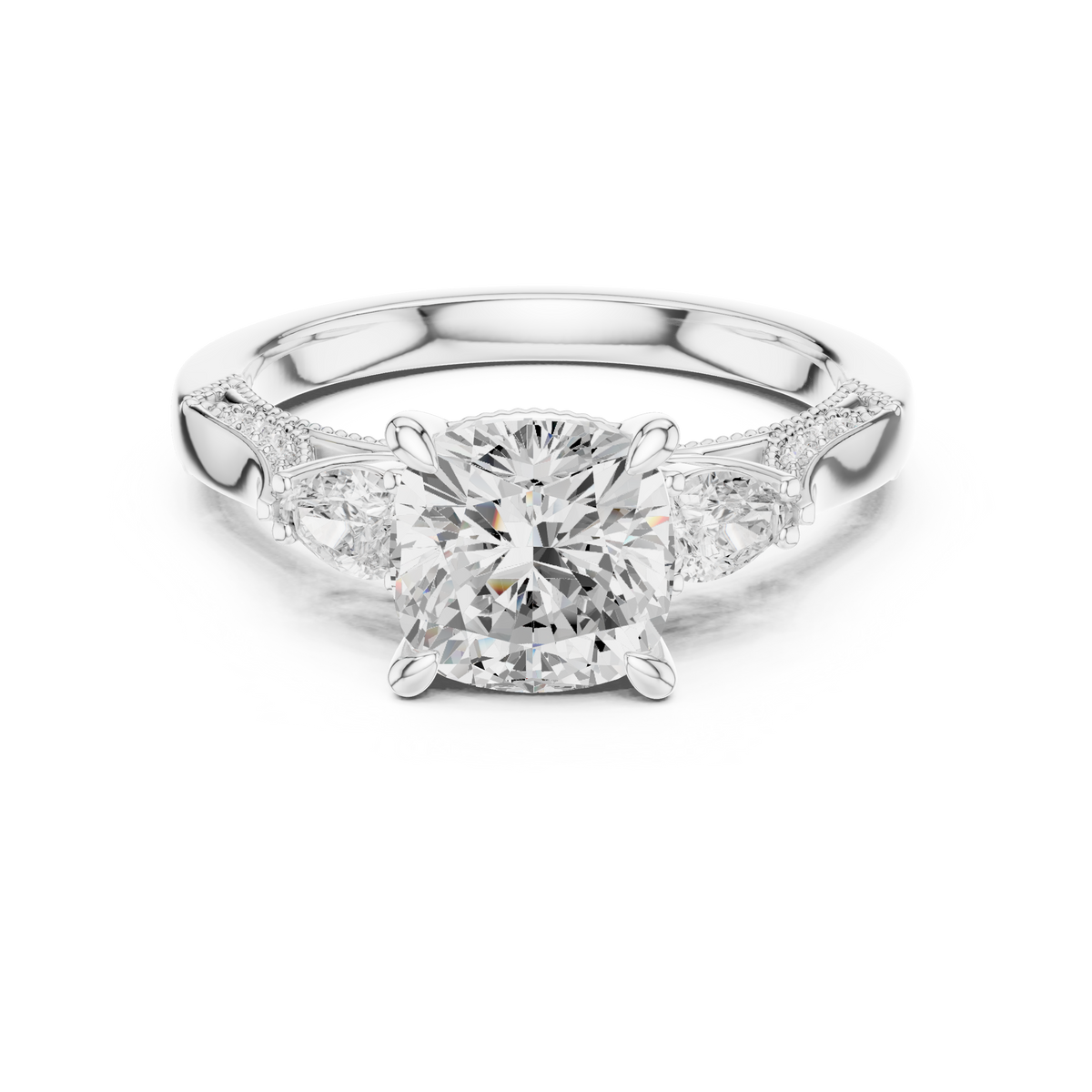 Cushion Three Stone Lab Grown Diamond Engagement Ring