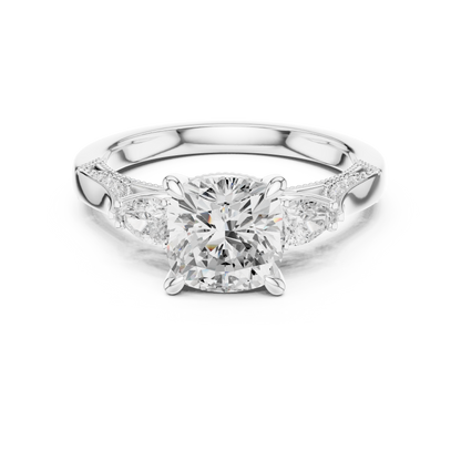 Cushion Three Stone Lab Grown Diamond Engagement Ring