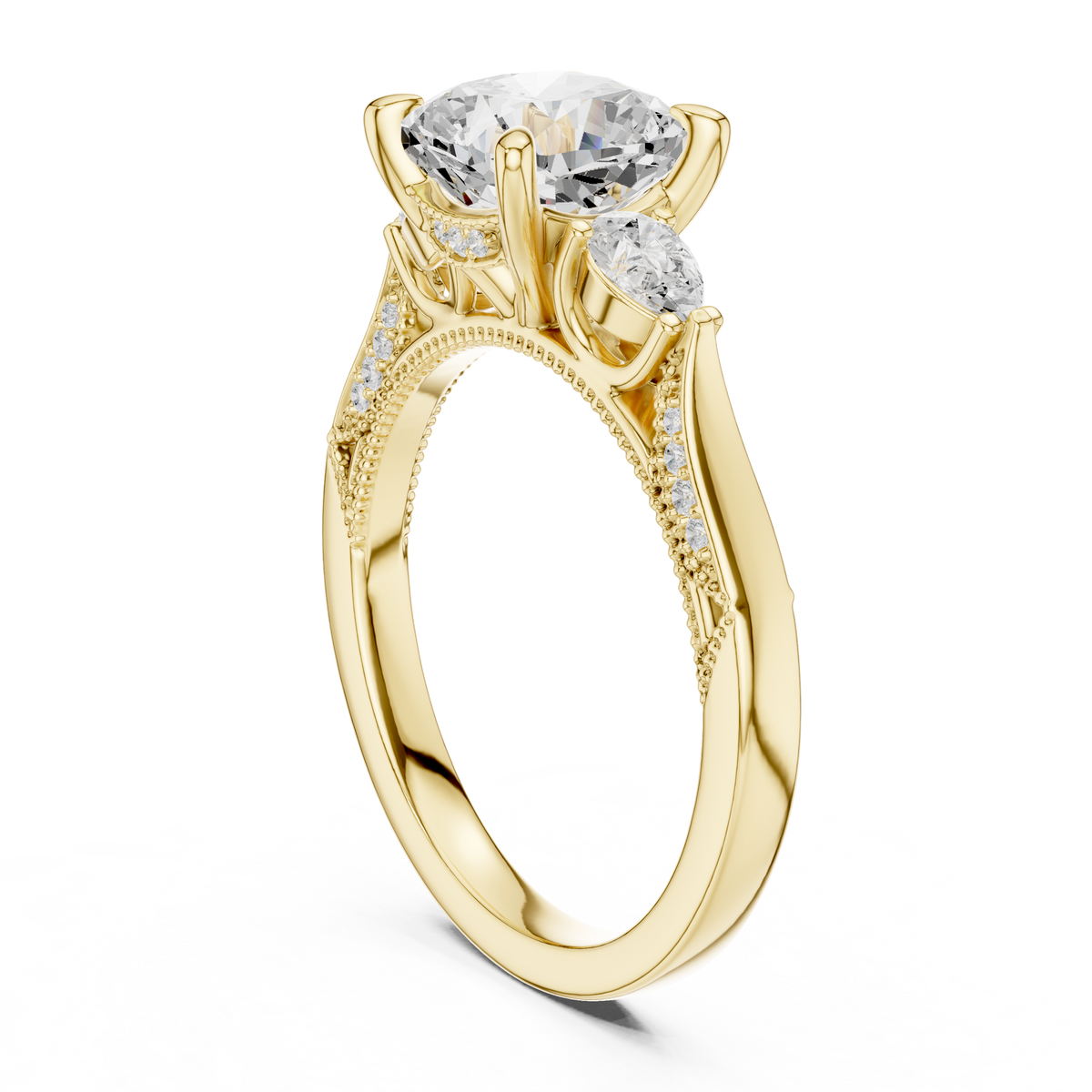 Cushion Three Stone Lab Grown Diamond Engagement Ring