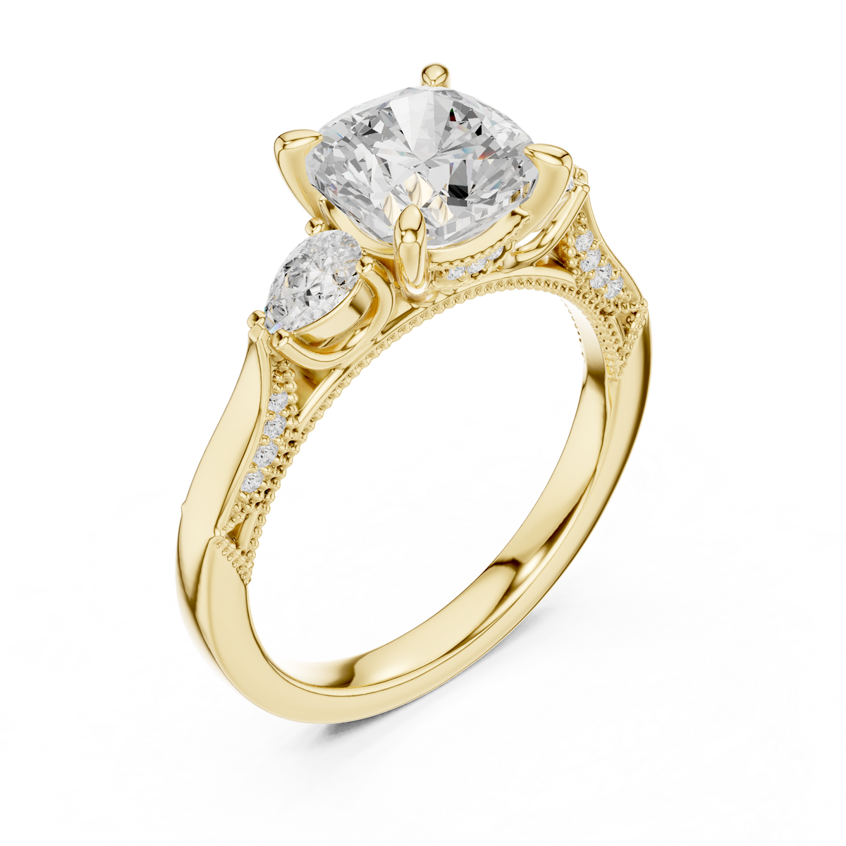 Cushion Three Stone Lab Grown Diamond Engagement Ring
