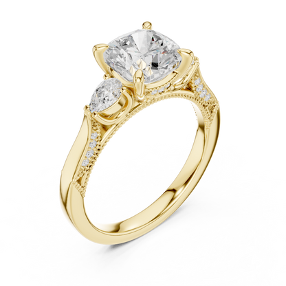 Cushion Three Stone Lab Grown Diamond Engagement Ring
