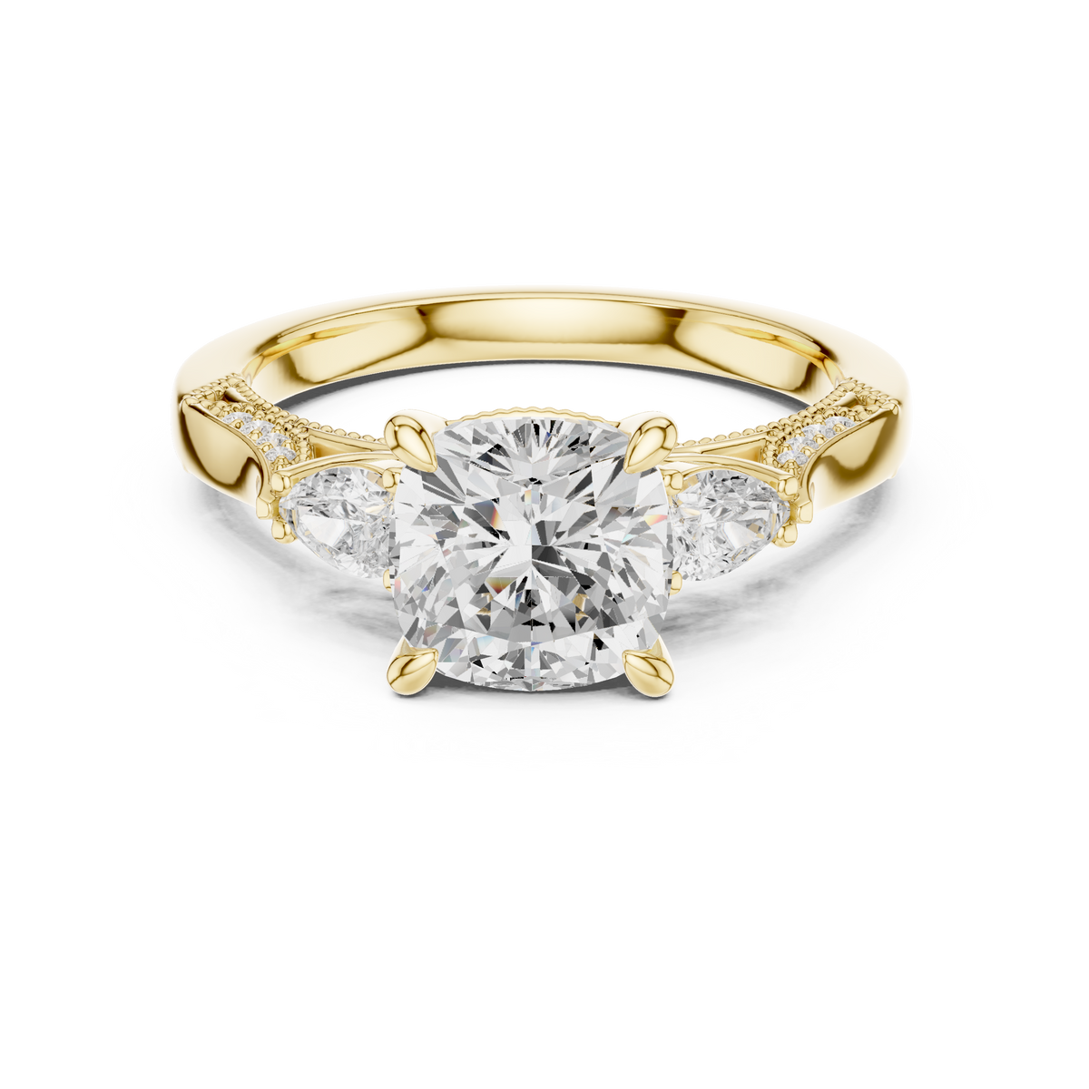 Cushion Three Stone Lab Grown Diamond Engagement Ring
