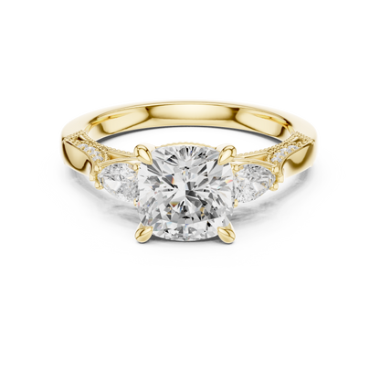 Cushion Three Stone Lab Grown Diamond Engagement Ring