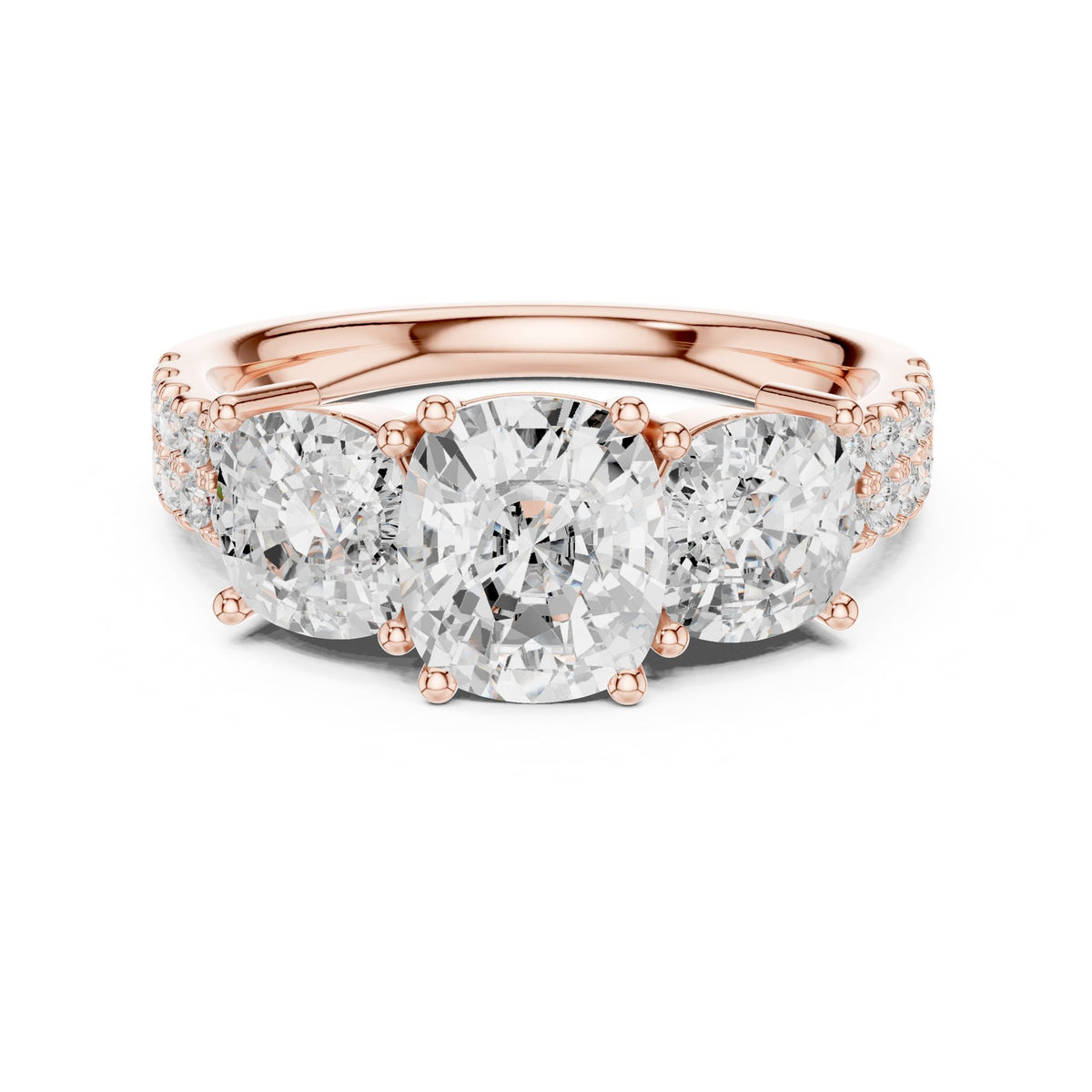 Cushion Three Stone Lab Grown Diamond Engagement Ring