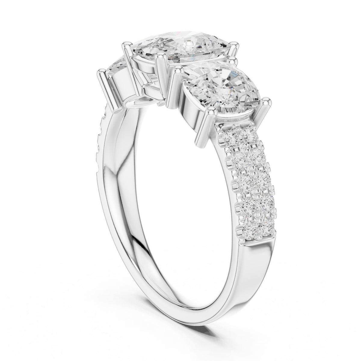 Cushion Three Stone Lab Grown Diamond Engagement Ring