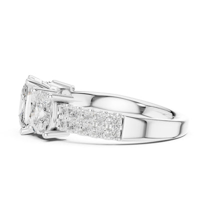 Cushion Three Stone Lab Grown Diamond Engagement Ring
