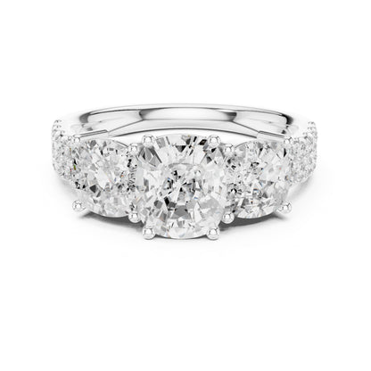 Cushion Three Stone Lab Grown Diamond Engagement Ring