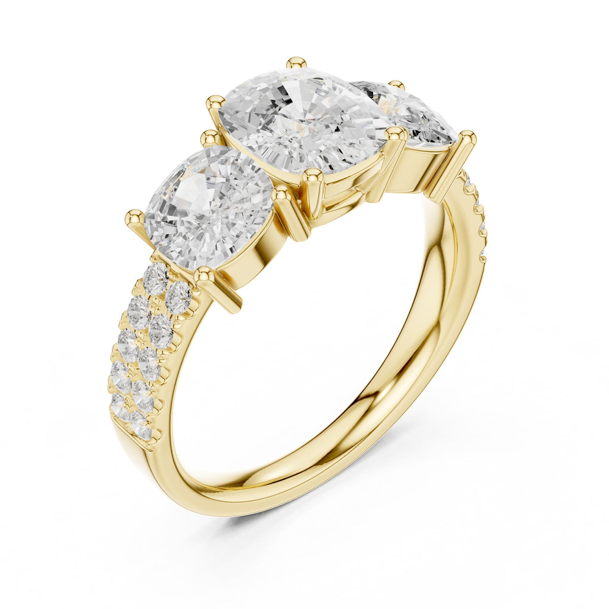 Cushion Three Stone Lab Grown Diamond Engagement Ring