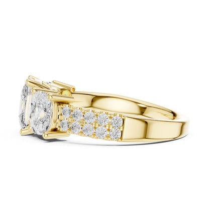 Cushion Three Stone Lab Grown Diamond Engagement Ring