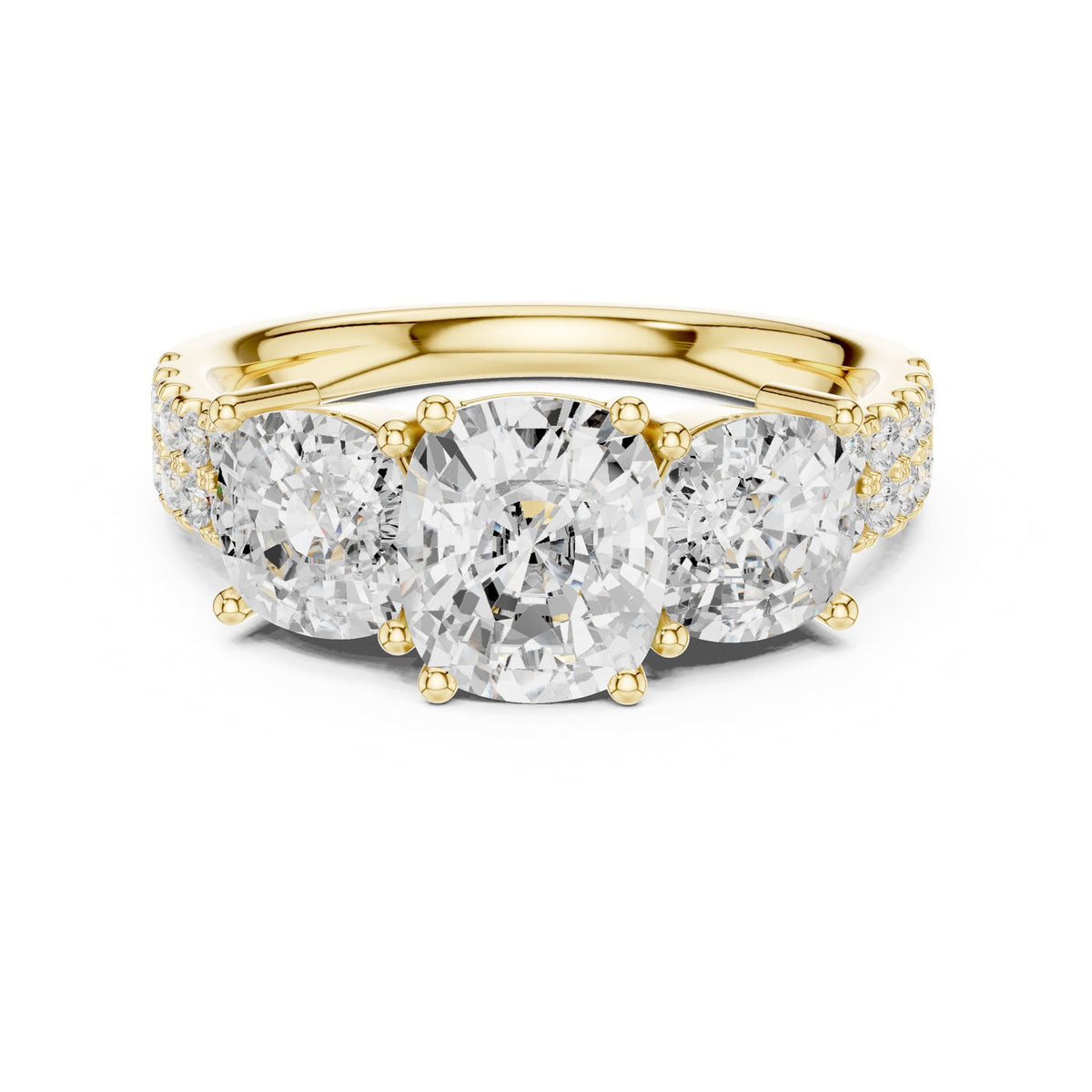 Cushion Three Stone Lab Grown Diamond Engagement Ring