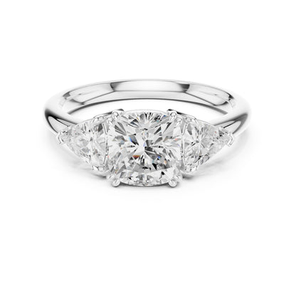 Cushion Three Stone Lab Grown Diamond Engagement Ring