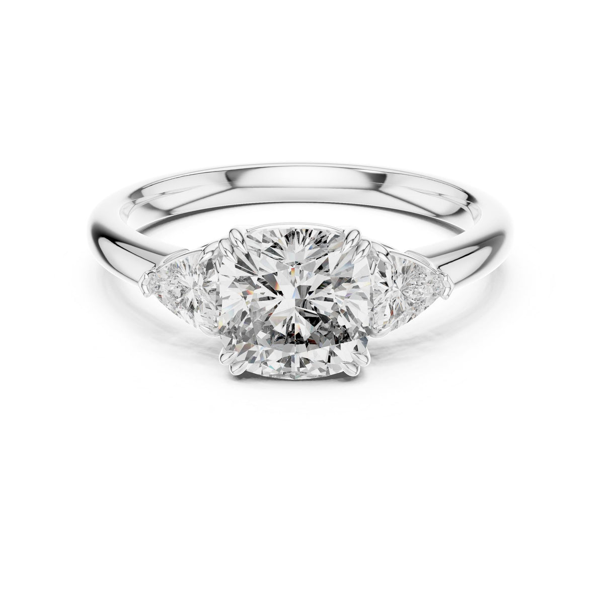Cushion Three Stone Lab Grown Diamond Engagement Ring