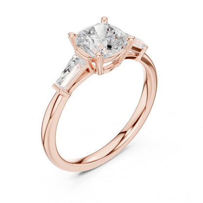 Cushion Three Stone Lab Grown Diamond Engagement Ring