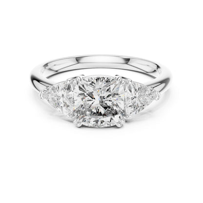 Cushion Three Stone Lab Grown Diamond Engagement Ring