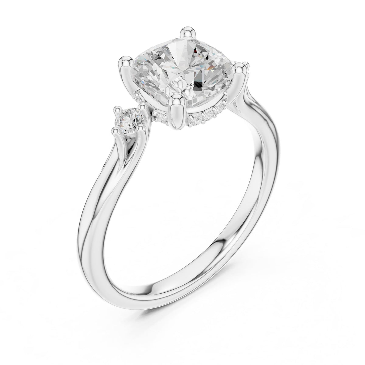 Cushion Three Stone Lab Grown Diamond Engagement Ring