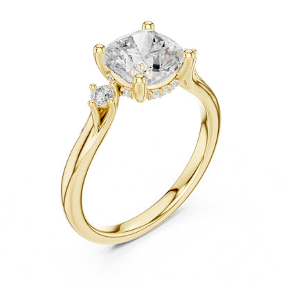 Cushion Three Stone Lab Grown Diamond Engagement Ring