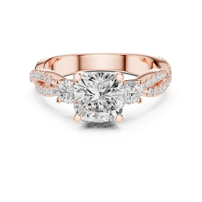 Cushion Three Stone Lab Grown Diamond Engagement Ring