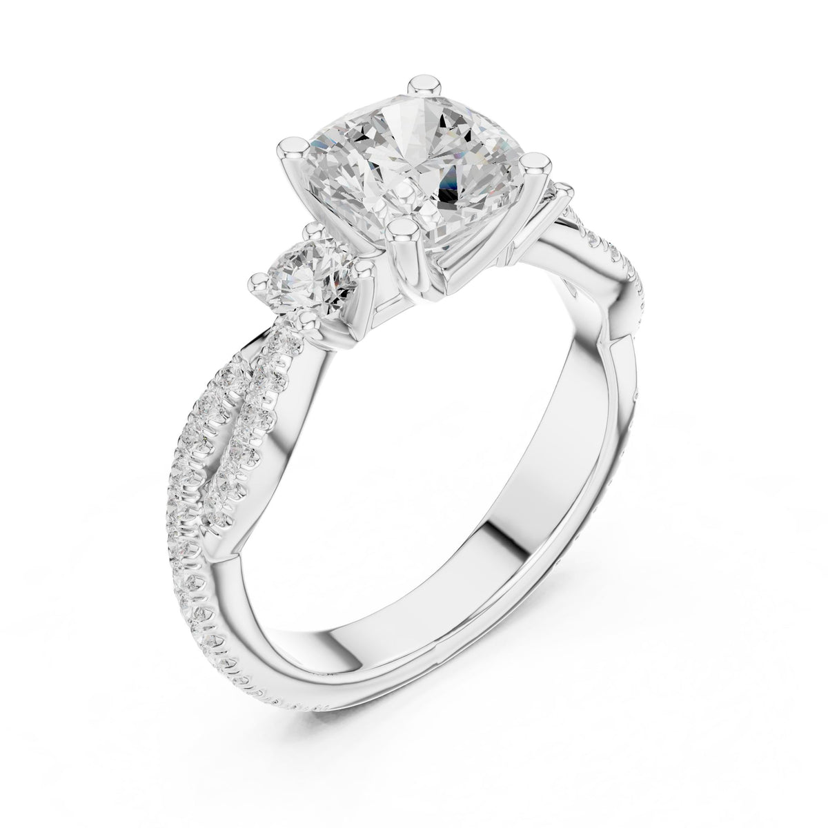 Cushion Three Stone Lab Grown Diamond Engagement Ring
