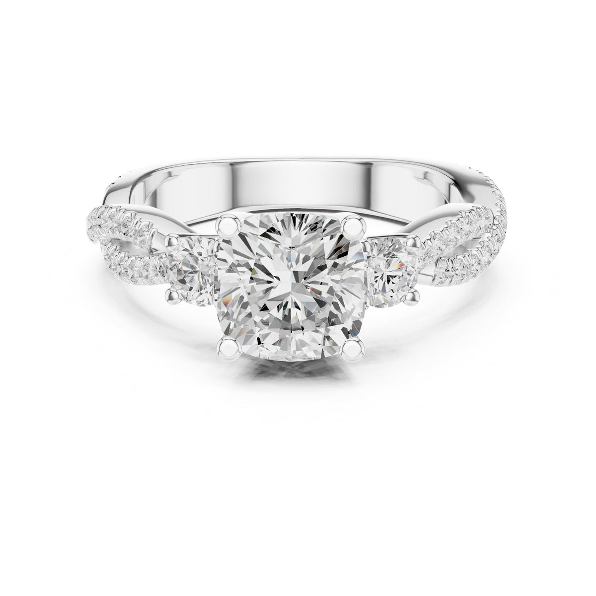 Cushion Three Stone Lab Grown Diamond Engagement Ring