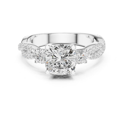 Cushion Three Stone Lab Grown Diamond Engagement Ring
