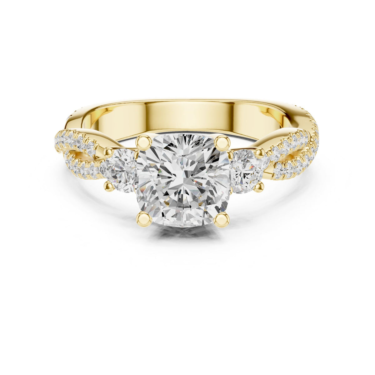 Cushion Three Stone Lab Grown Diamond Engagement Ring